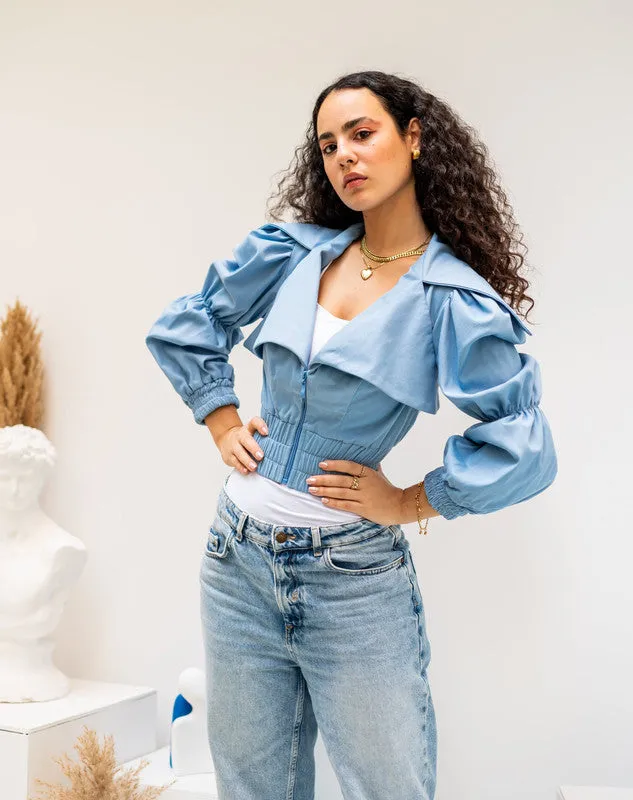 Women's Light Denim Collar Jacket - Stylish Egyptian-Made Denim Fabric Top for All Seasons