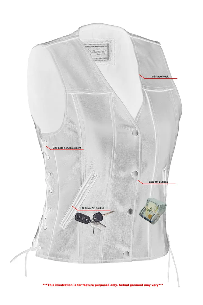 Women's Single Back Panel Leather Vest with Smart Access Pocket