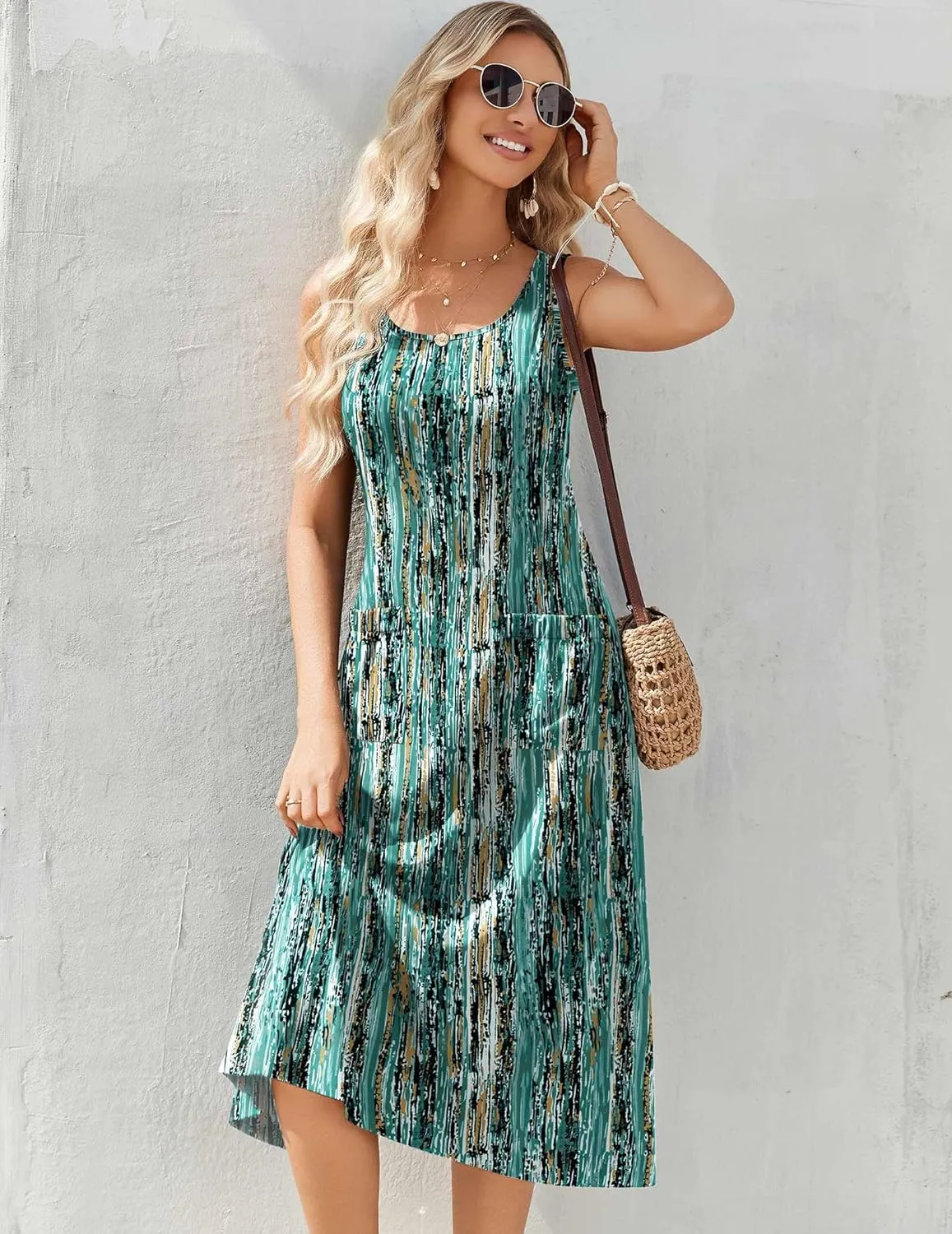 Zeagoo Floral Beach Sundress Casual A-Line Midi Tank Dresses