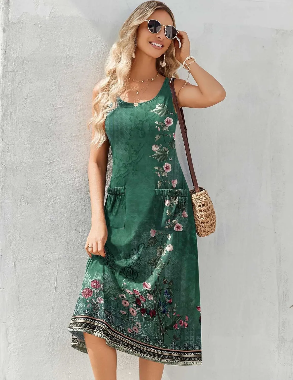 Zeagoo Floral Beach Sundress Casual A-Line Midi Tank Dresses