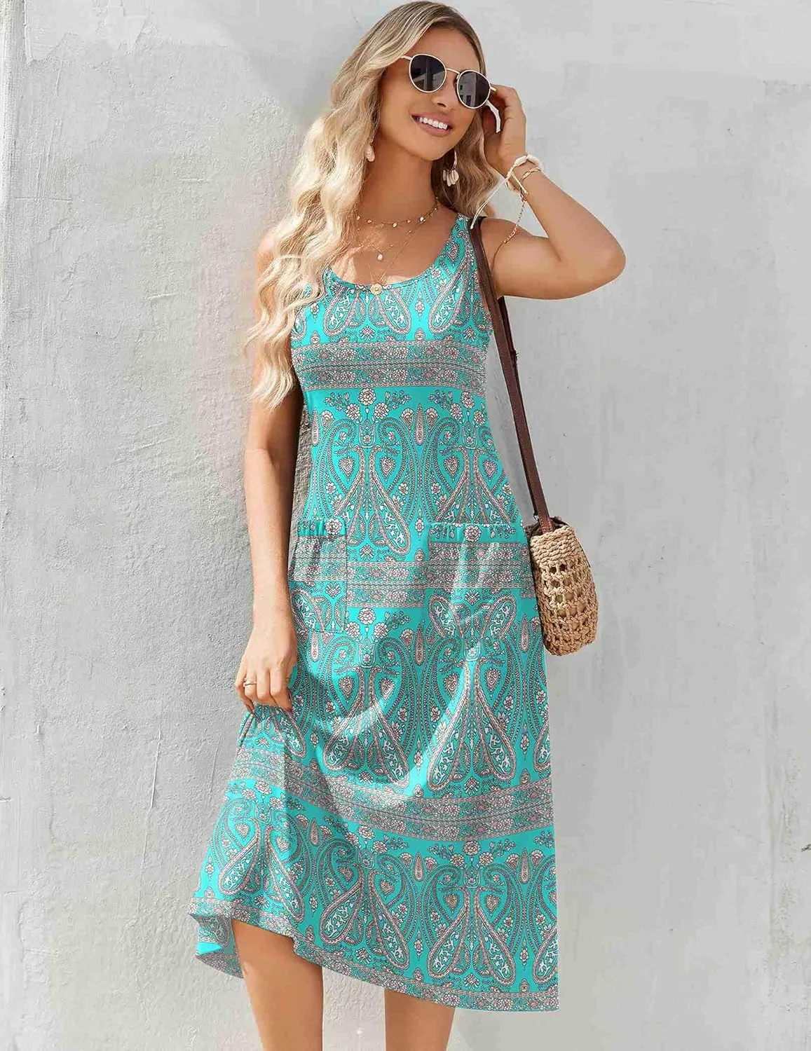 Zeagoo Floral Beach Sundress Casual A-Line Midi Tank Dresses